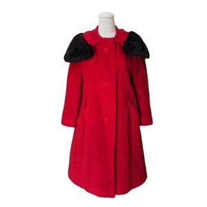 Vintage Lilli Ann 60s Red Wool Coat Brown Fur Collar